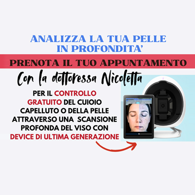 locandina del servizio di controllo gratuito della pelle e del cuoio capelluto in farmacia